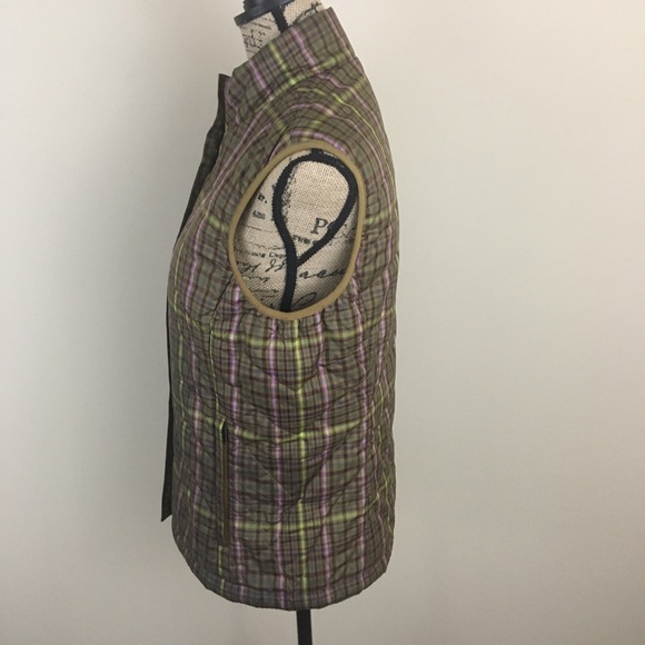 Lands’ End Vest Womens S  Green Quilted Full Zip Plaid Pockets - Picture 7 of 12